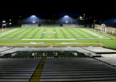 The DSU football field is brightly lit at night