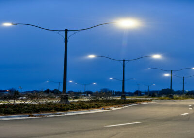 Street lights light up the night road on Statesman Boulevard