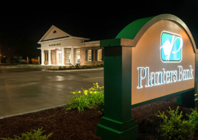 The Planters Bank sign is illuminated by Robinson Electric in Cleveland, Mississippi