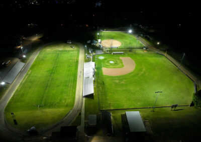 Cleveland Central ball fields from the sky, lit up at night