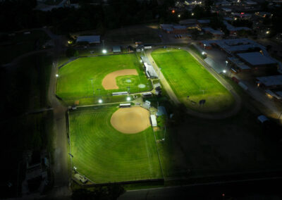 Cleveland Central ball fields from the sky, lit up at night