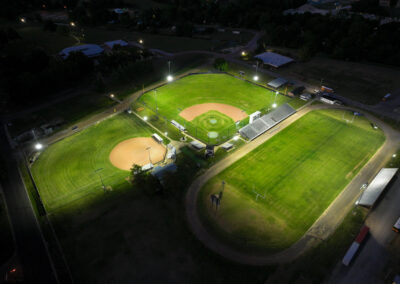 Cleveland Central ball fields from the sky, lit up at night