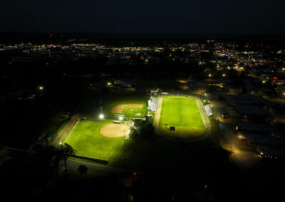 Cleveland Central ball fields from the sky, lit up at night