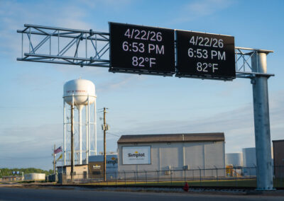 Digital signs display information on large steel frames in the Port of Rosedale